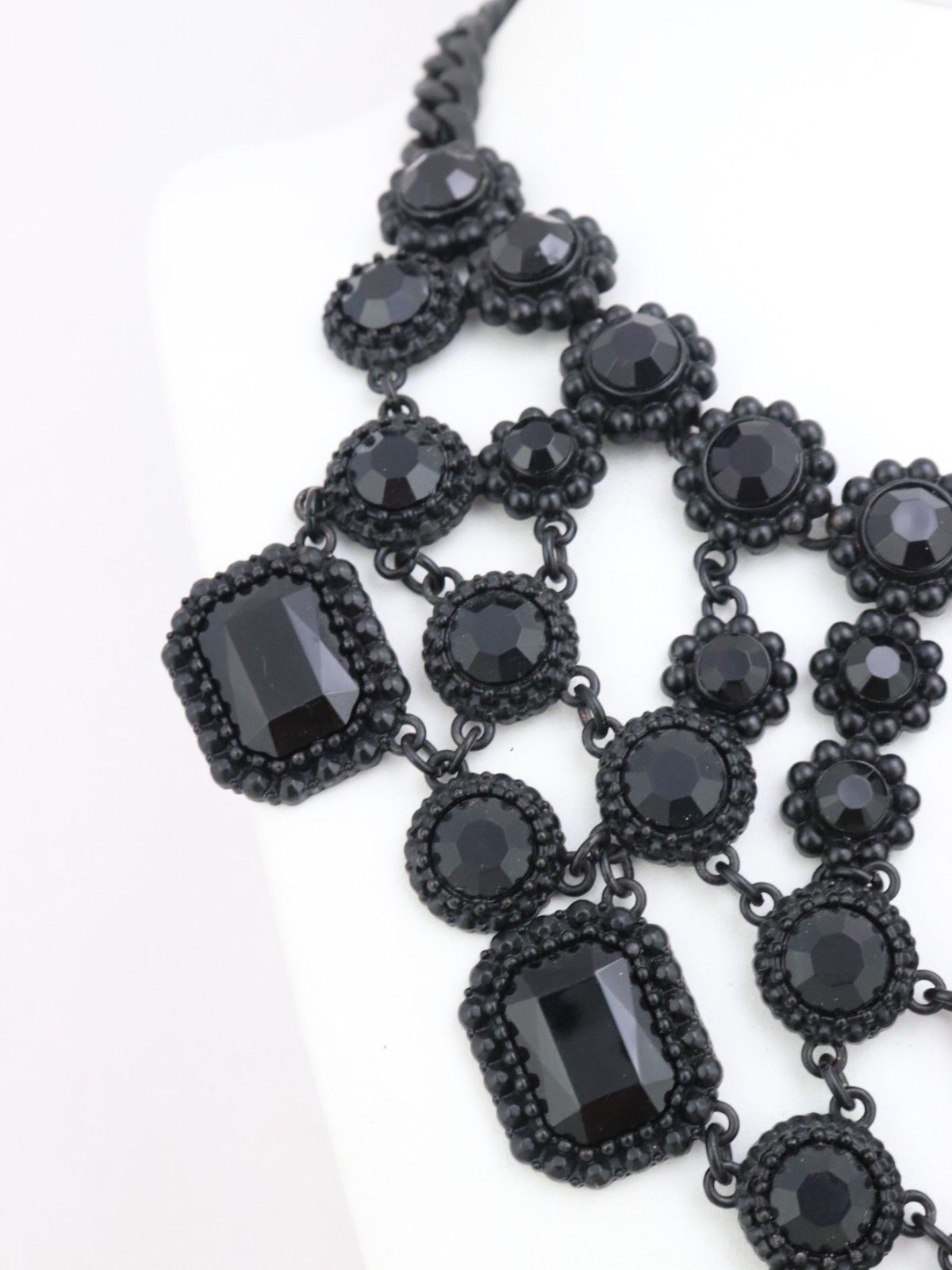 17-20″ ZARA Black Crystal Glass Rhinestone Bib Metal Chain Necklace