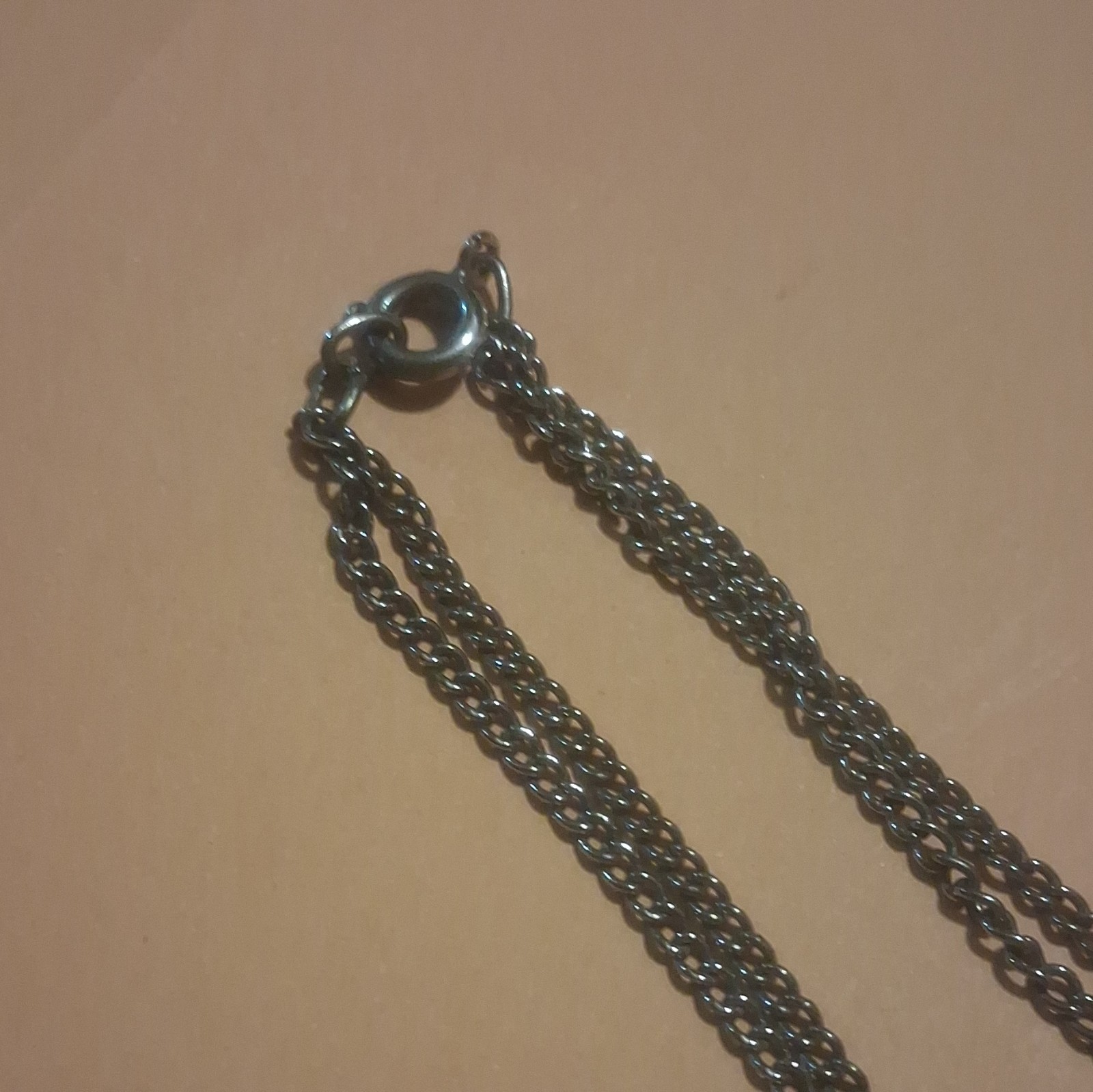 Silver Tone Rope Chain Beaded Necklace, Black/Gray Barrel Beads, Spring Ring