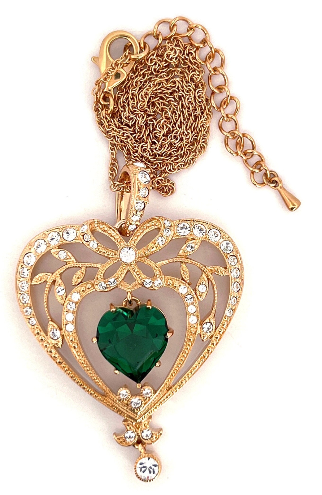May Birthstone Gold Plated Metal Necklace Set With Heart Shaped Emerald Crystal