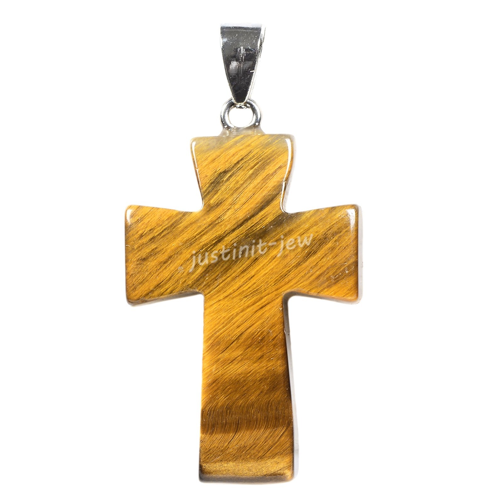 Natural 32mm Gemstone Cross Reiki Pendant Bead Jewelry Necklace 22 inch