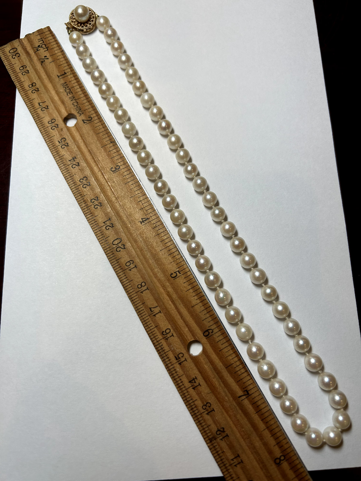 6.5mm Pearl Necklace (16 in) 14k Gold Clasp