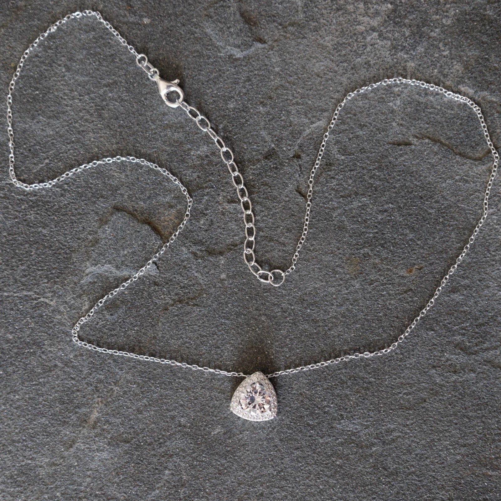 Trillion shape Sterling Silver Pendent Necklace Brilliant cut Cubic Zirconia