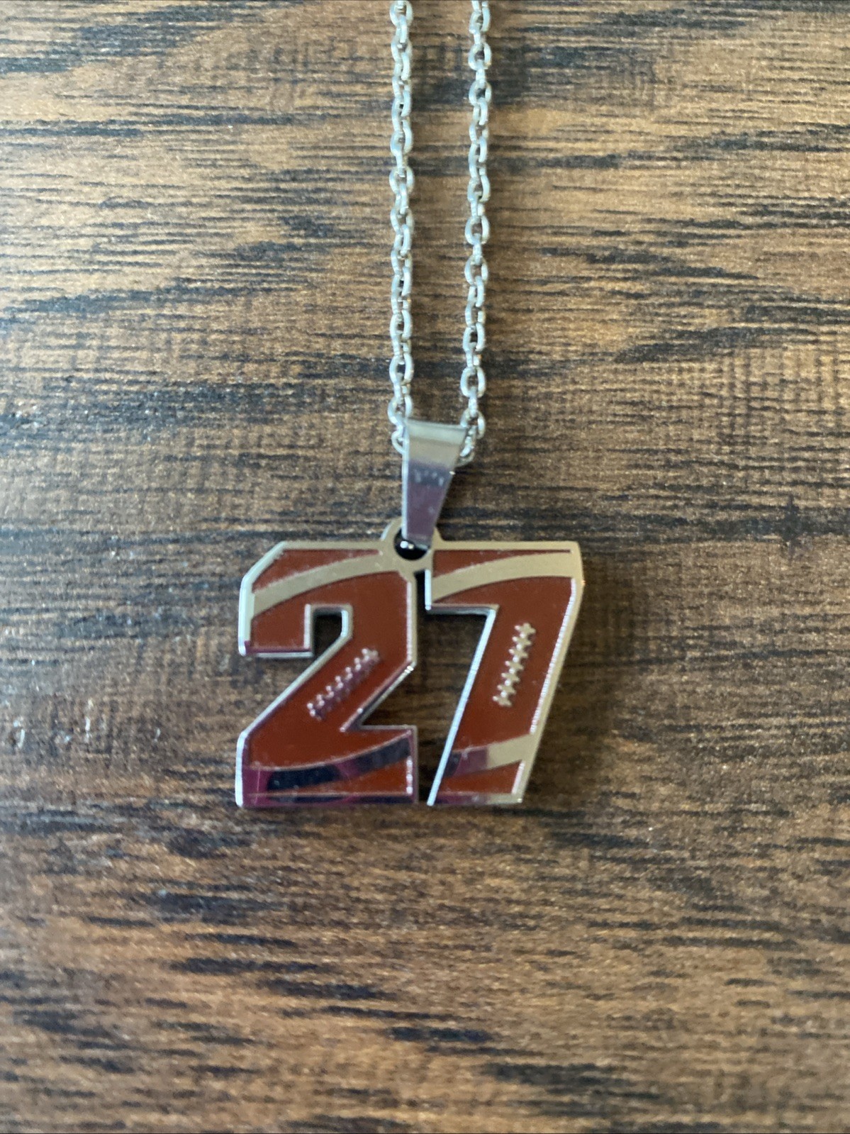 27 Number Football Silver Necklace With 9 Inch Silver Chain
