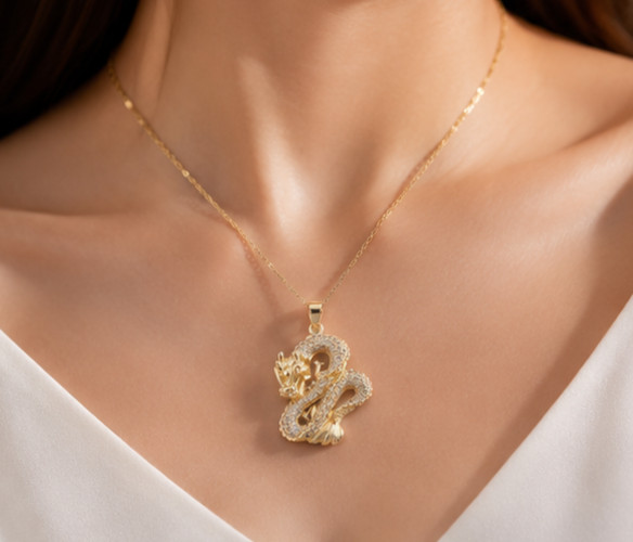 2ct Round Cut Simulated Diamond Mythical Dragon Pendant 14k Yellow Gold Plated