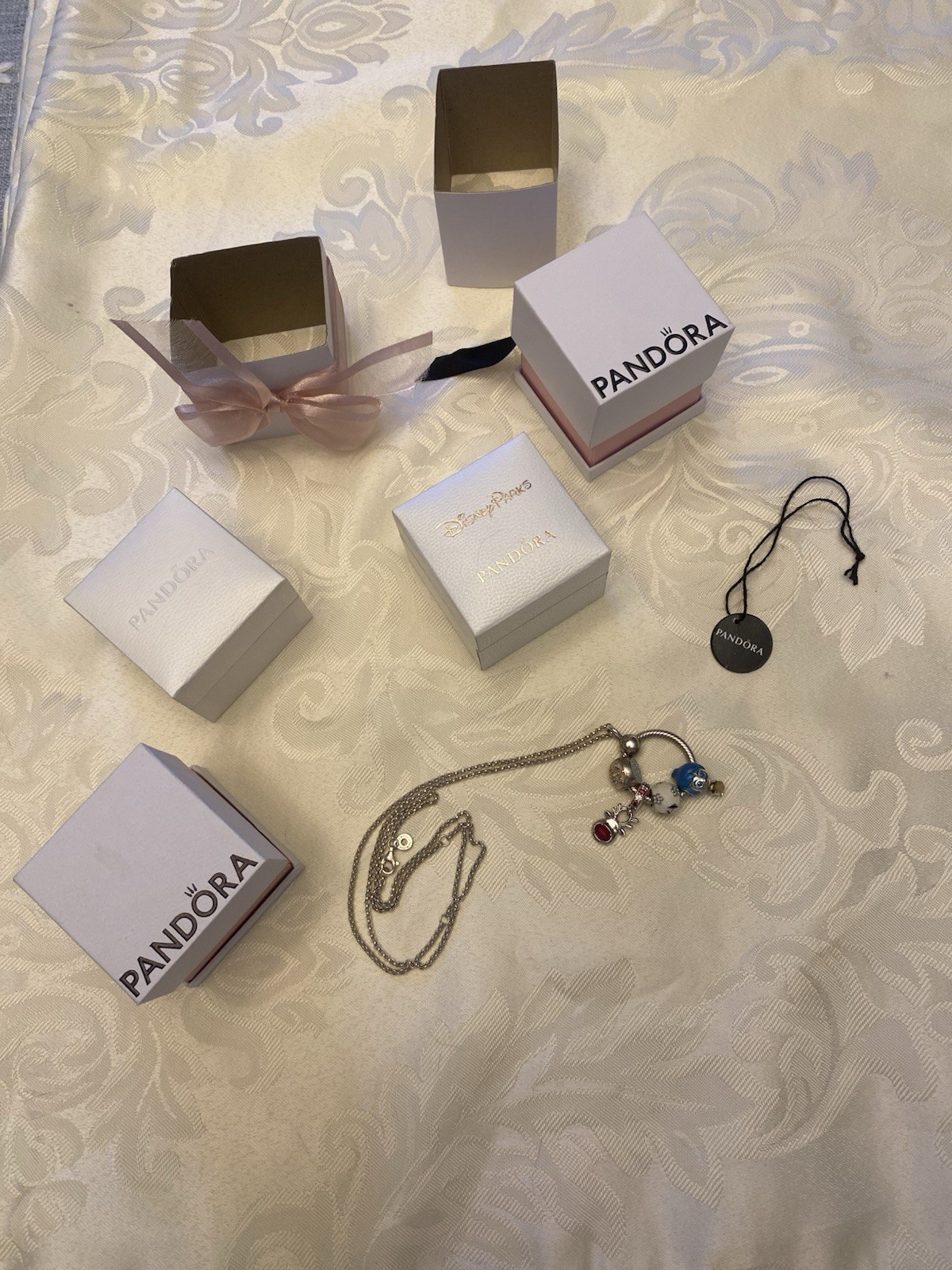 Pandora necklace & O Ring Pendant Holder, Disney Charms & Rudolph (all Pandora)
