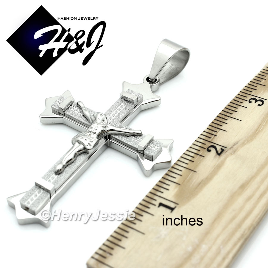 18-40″MEN Stainless Steel WIDE 11mm Silver Cuban Curb Necklace Cross Pendant*J28