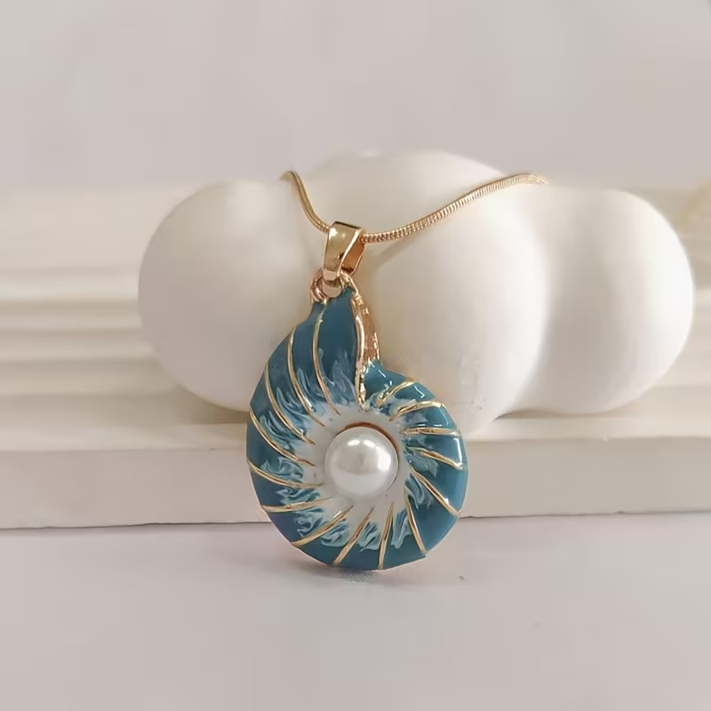 Pearl Drop Oil Conch Shell Pendant Necklace- 18 inches