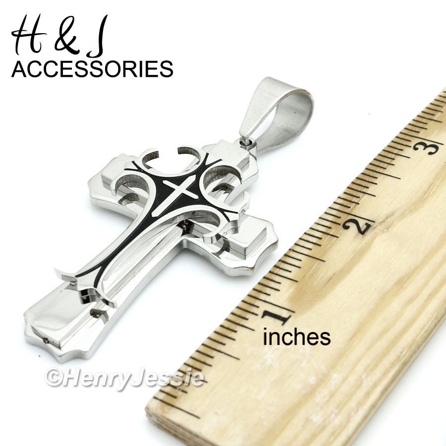 24″MEN Stainless Steel 9mm Silver Cuban Curb Chain Necklace Cross Pendant*H2