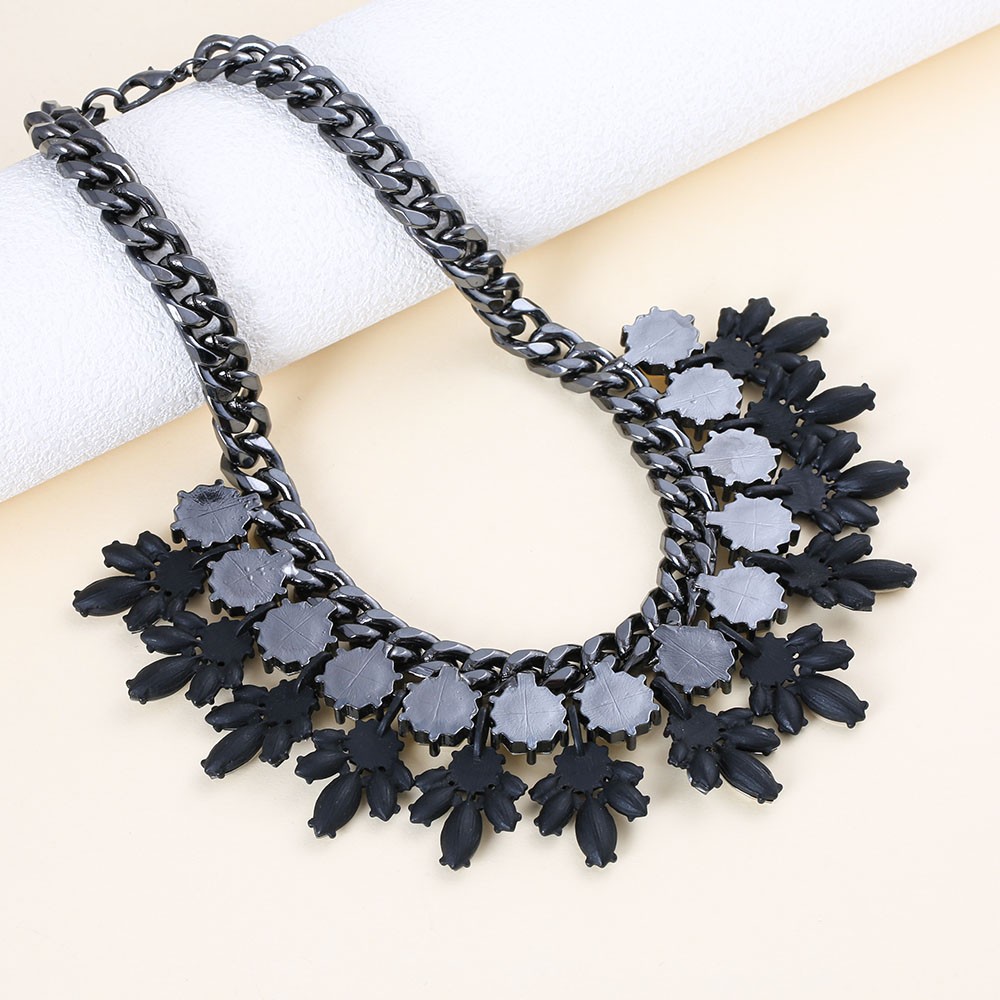 Bold Black Gold Plated Synthetic Stone Bib Choker Statement Necklace For Ladies