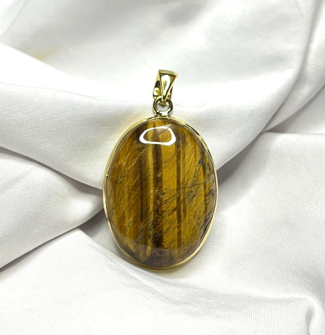 Tiger Eye Gemstone Pendant 925 Silver Yellow Plated WholesaleJewelry Lots