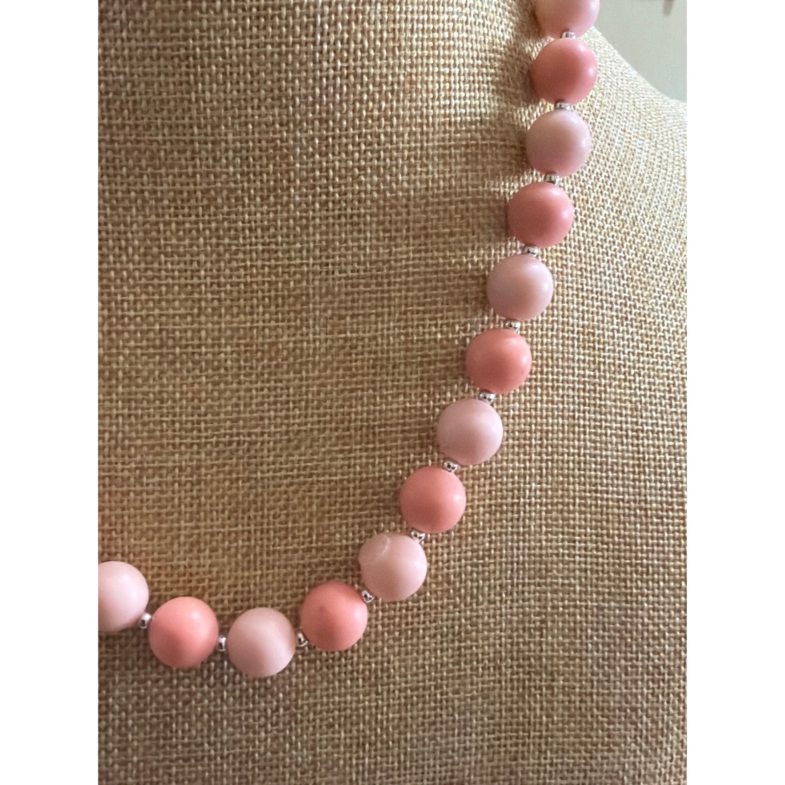 Matte Pink Bead Necklace Blush Rose Tones Silver Spacers Minimlalist Feminine