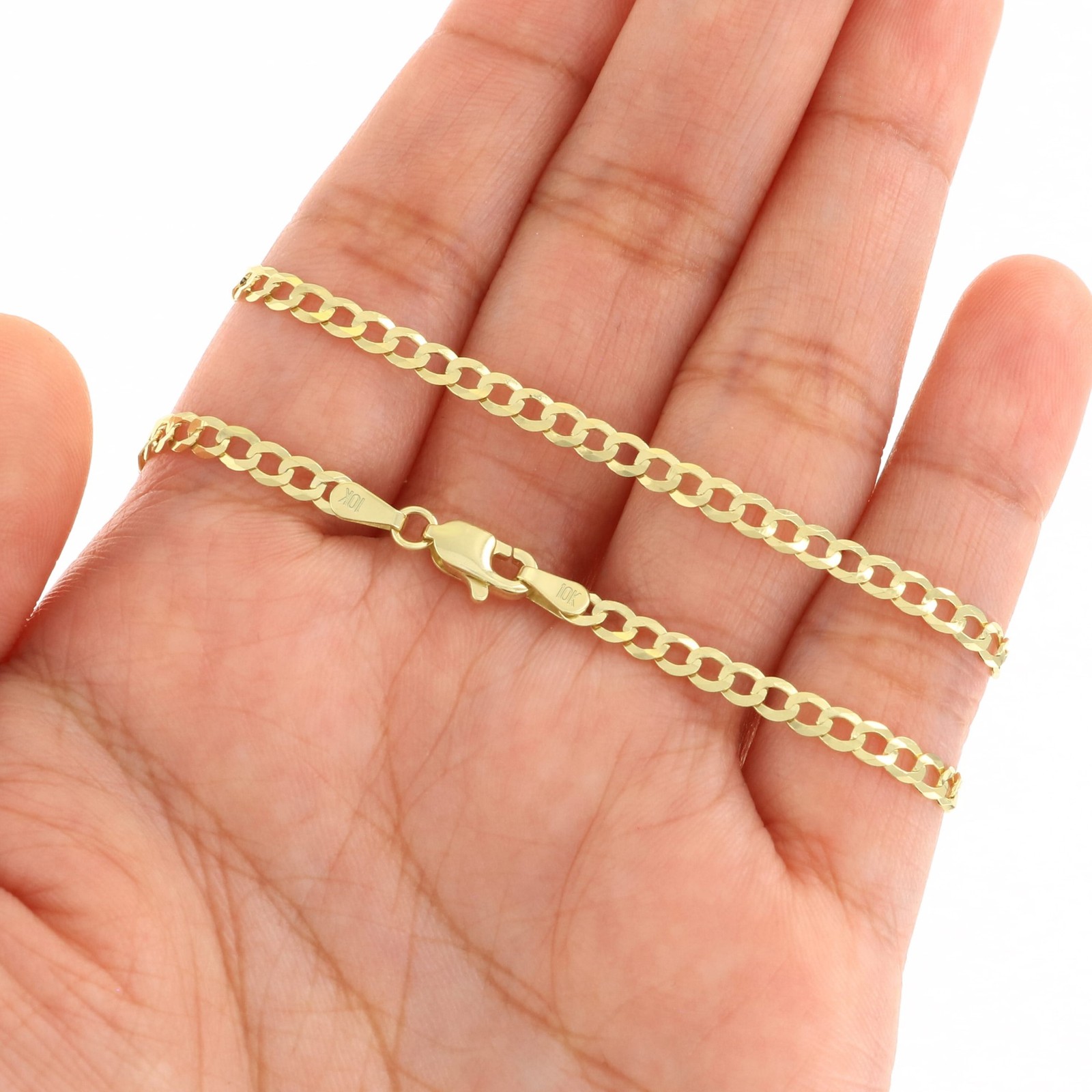 10K Solid Yellow Gold 3mm Cuban Curb Chain Link Necklace Mens Womens 16″- 30″