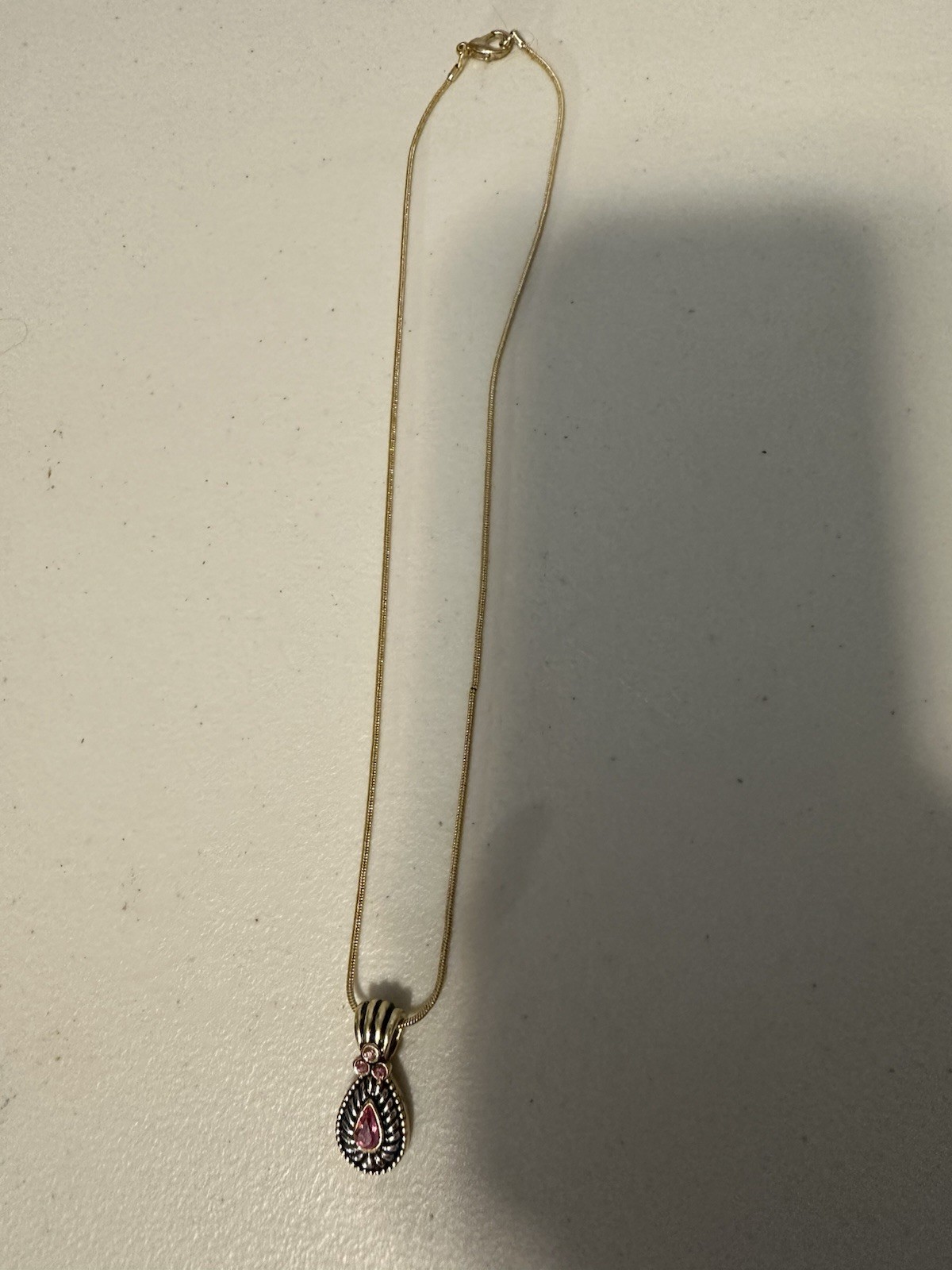 Pink And Gold Tear Drop Necklace 9 Inches Long