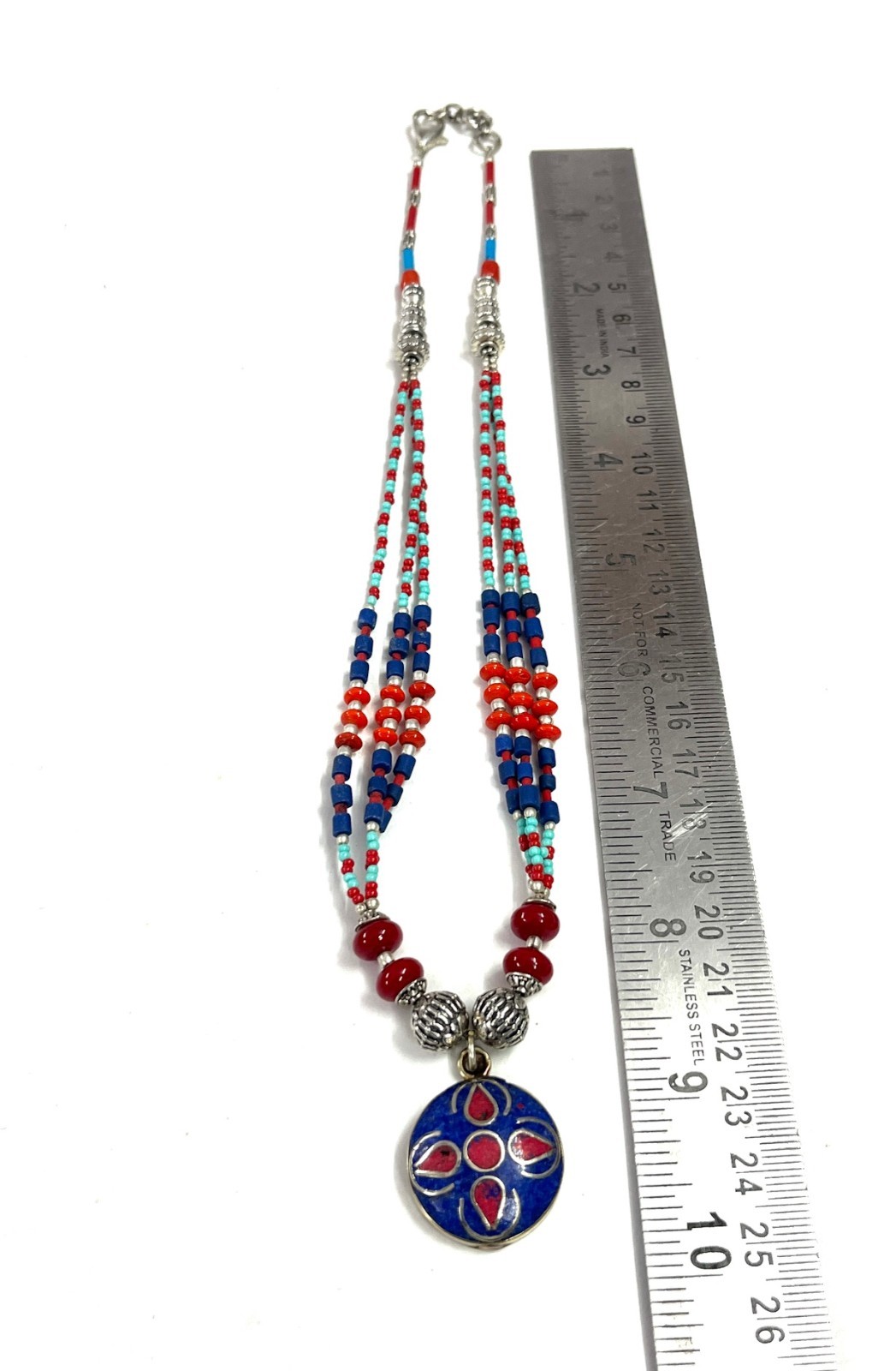 Antique Lapis Lazuli Coral Gemstone Tibetan Necklace Jewelry, 17 Inch Adjust