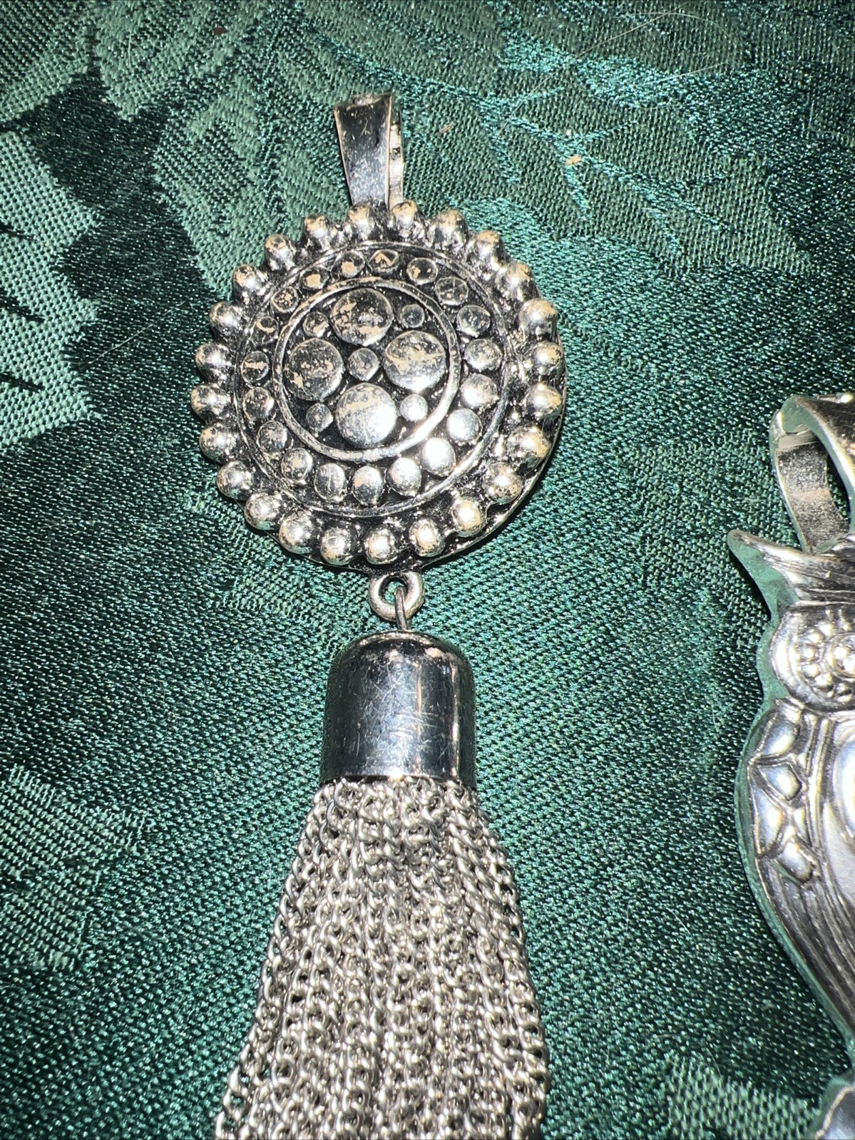 Lot Of 2 RMN Roman SILVERTONE Pendants Owl Tassel Medallion