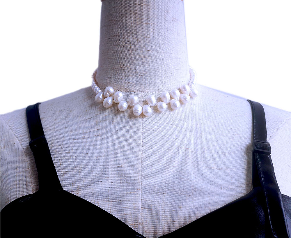 Cushion freshwater pearl side drilled oval pearl choker necklace