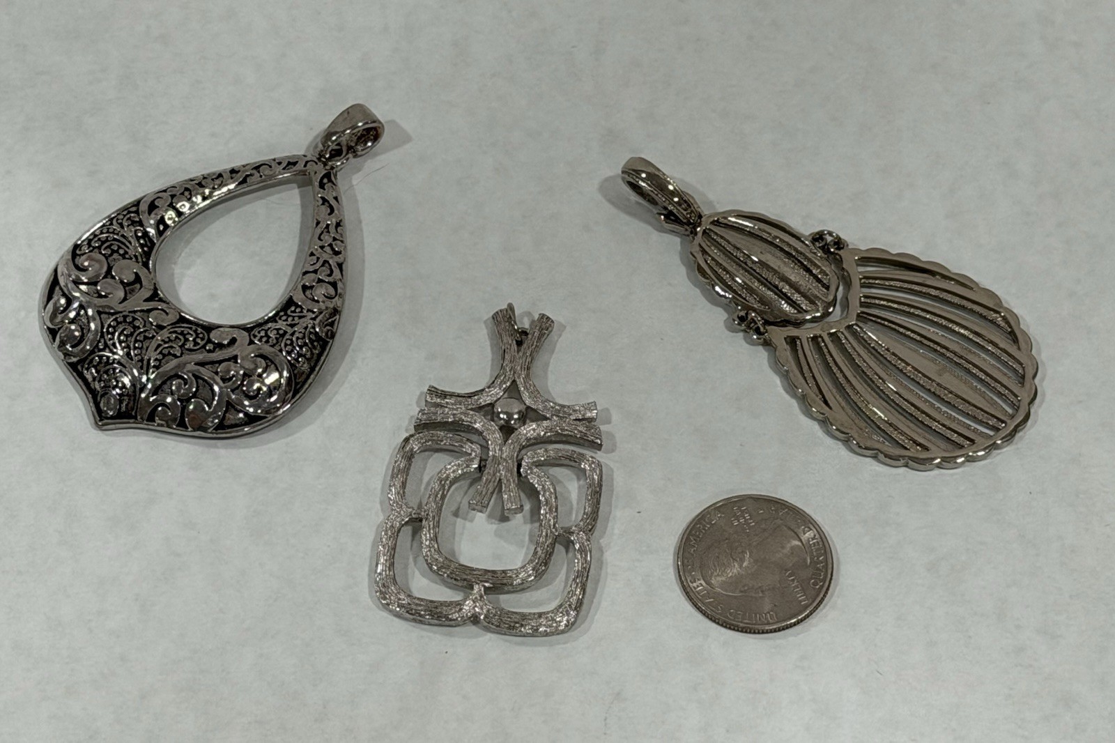Vintage Silver Tone Pendant Lot of 3 Individual Medium Size Boho Chic Style