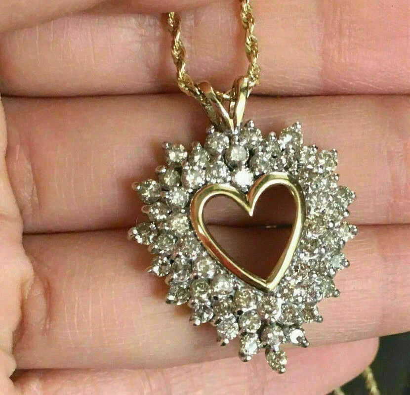 2 Ct Round Cut Simulated Diamond Cluster Heart Pendant 14k Yellow Gold Finish