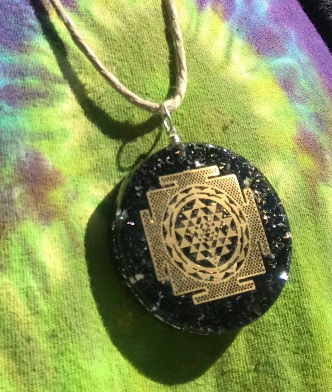 Black Tourmaline Pendant Sri Yantra Orgonite Gemstone Necklace Orgone Energy