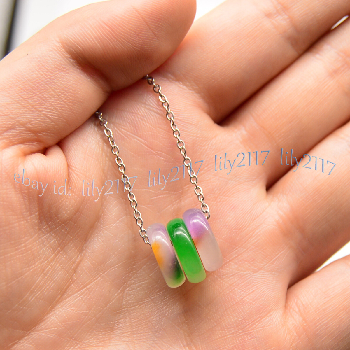 Natural Multicolor Jade 13mm Donut Dangle Pendant Necklace 925 Silver Chain 17”