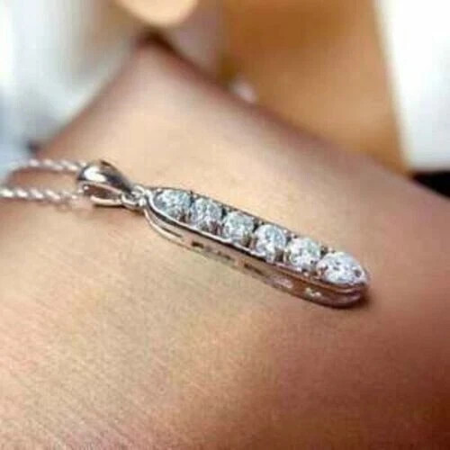 Women’s 2Ct Round Simulated Diamond Journey Pendant Chain 14k White Gold Plated
