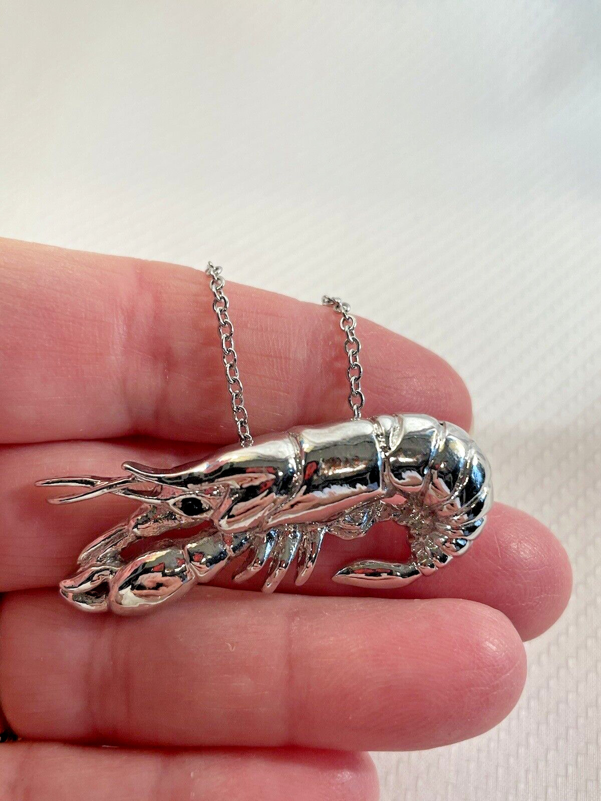 Crawfish Lobster Charm Pendant Necklace 20” Stainless Chain Coastal Jewelry NEW