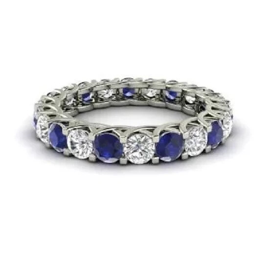 2.54 Ct Natural Sapphire Diamond Wedding Bridal Eternity Band 14K White Gold