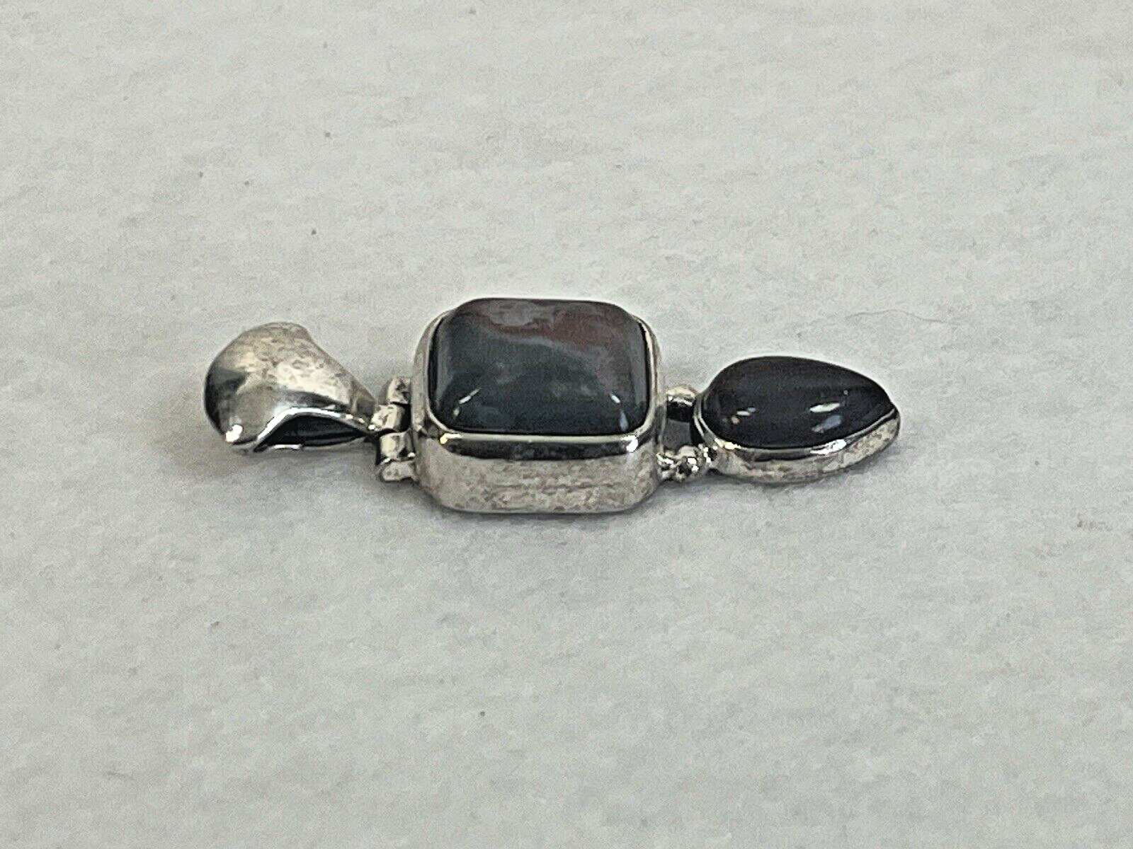 vtg Sterling Silver 21mm x 19mm Solid Framed Red Jasper Slider 925 Pendant 13g
