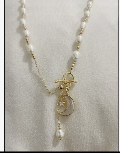 Mother Of Pearl Necklace & Baroque Pearl Moon Star OT womens Jewelry