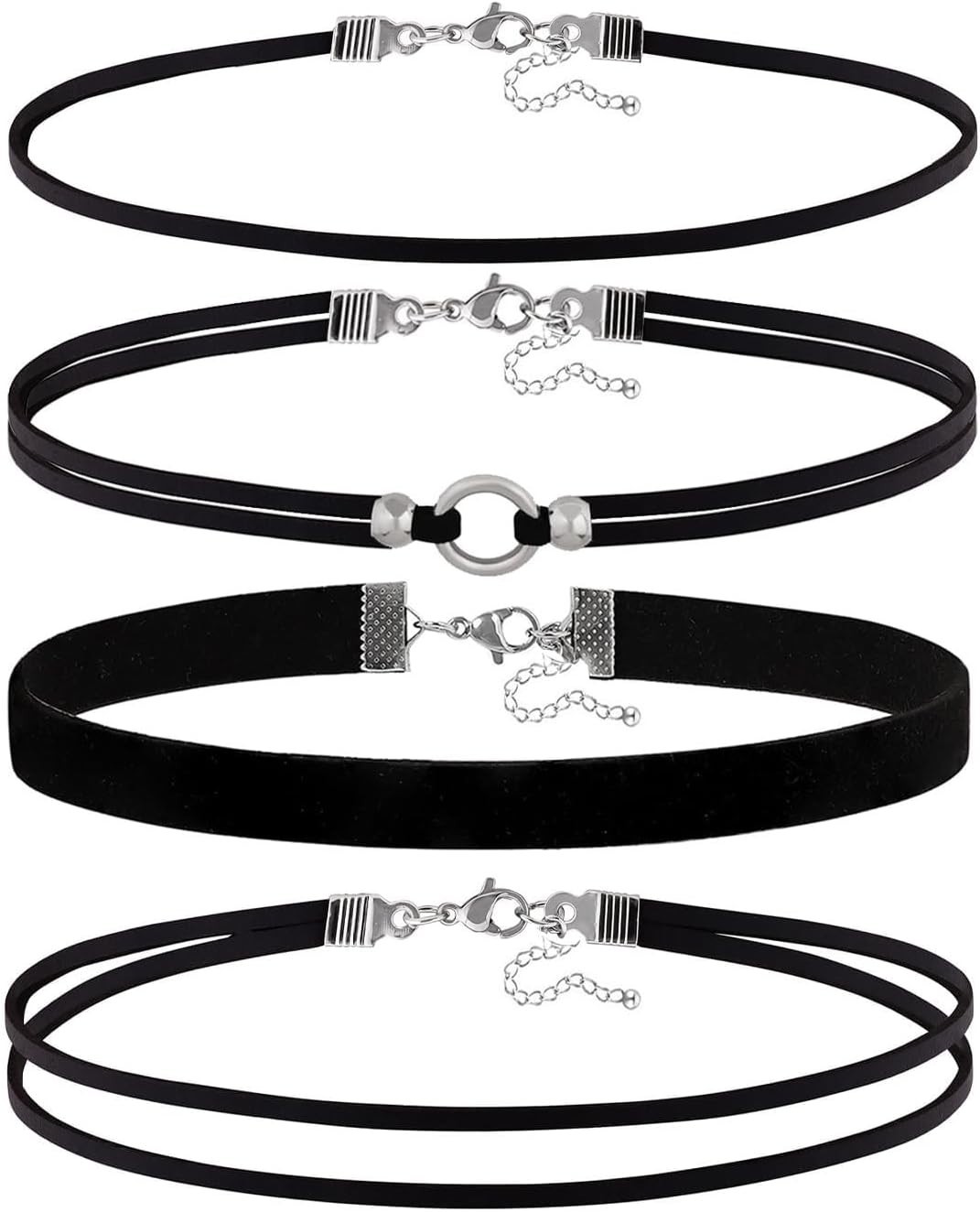 4PCS Black Choker for Women Black Lace Velvet Chocker Set Layered Classic Choker