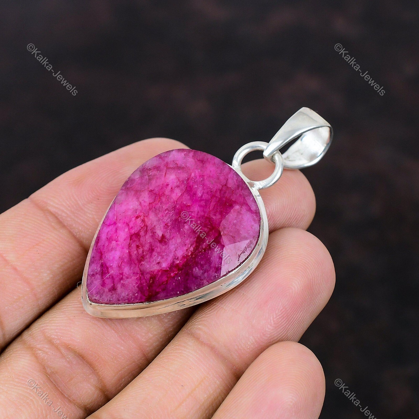 Natural Kashmir Rubi Gemstone Pendant 925 Sterling Silver Jewelry For Women
