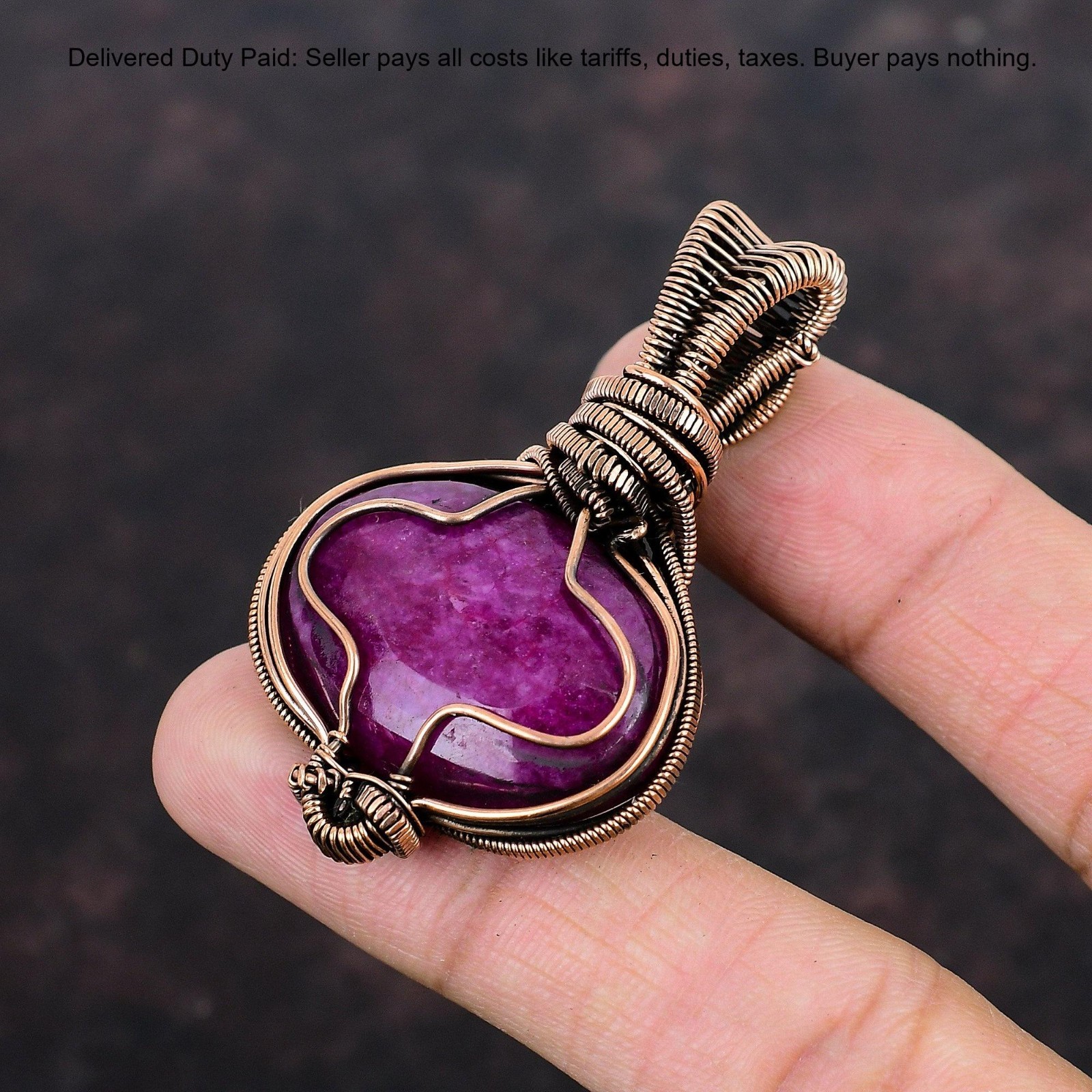 Copper Kashmir Rubi Gemstone Rainbow Moonstone Wire Wrapped Boho Pendant Jewelry