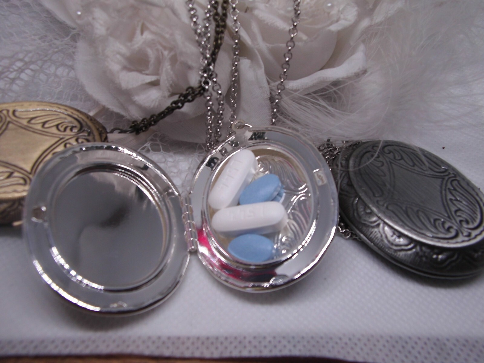 Horned Owl Barn Hoot Cameo PHOTO SILVER Necklace Locket PILL BOX Valentine’s Day