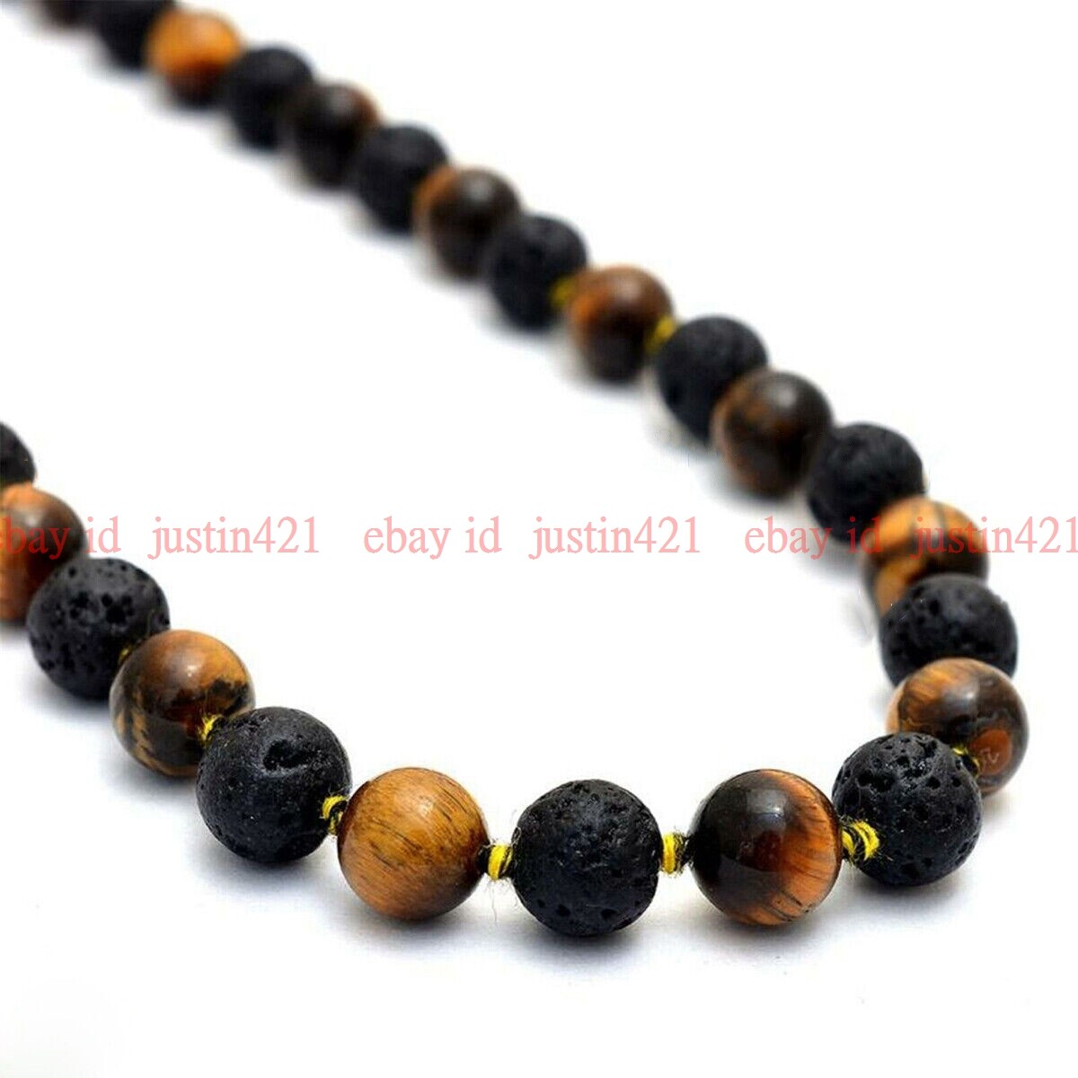 Natural Lava Rock Tiger’s Eye Gems Tibet Buddhist 108 Prayer Beads Mala Necklace