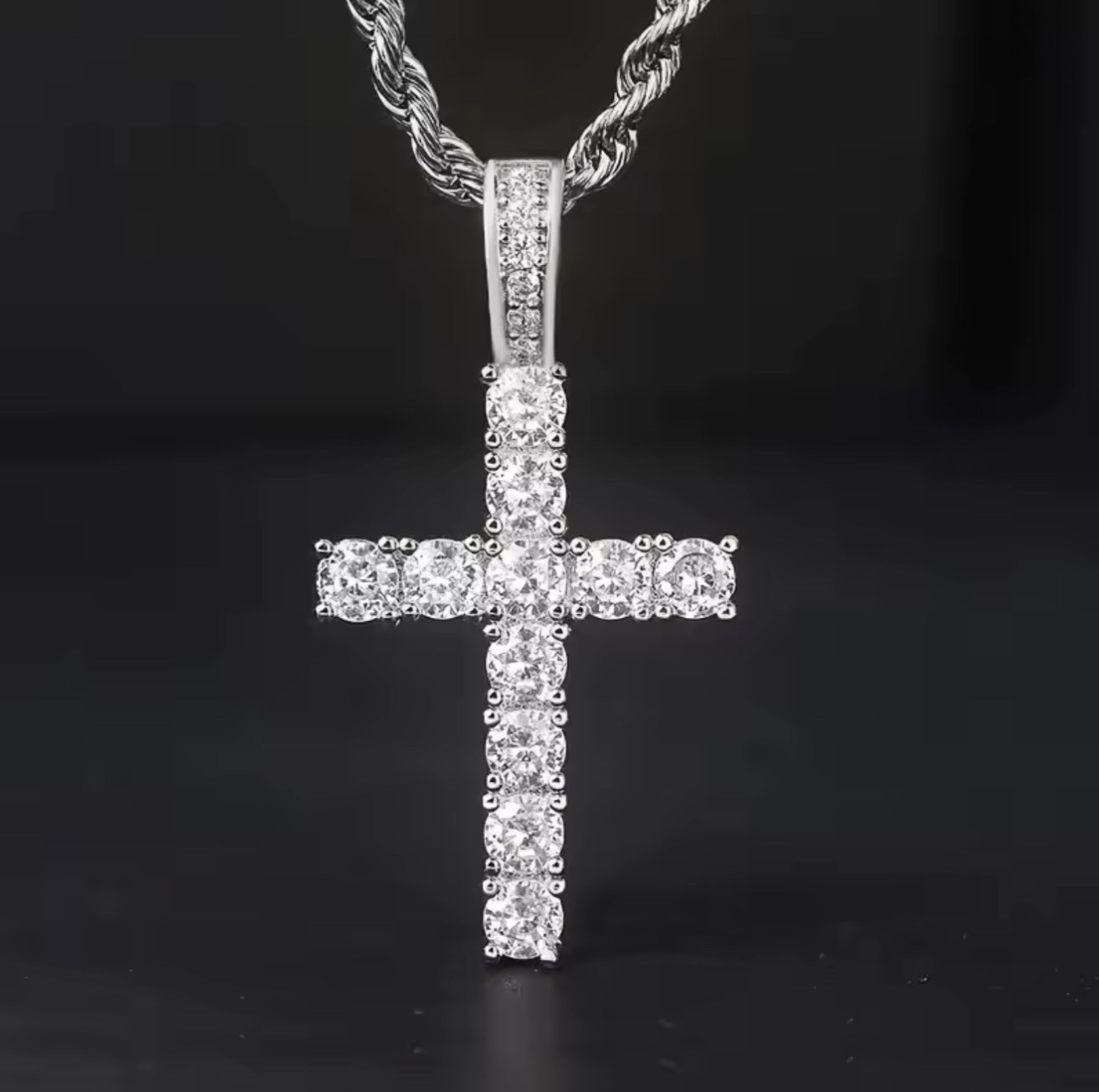 Gold filled 60Cm Twisted Necklace Cross Pendant made with Swarovski Crystals
