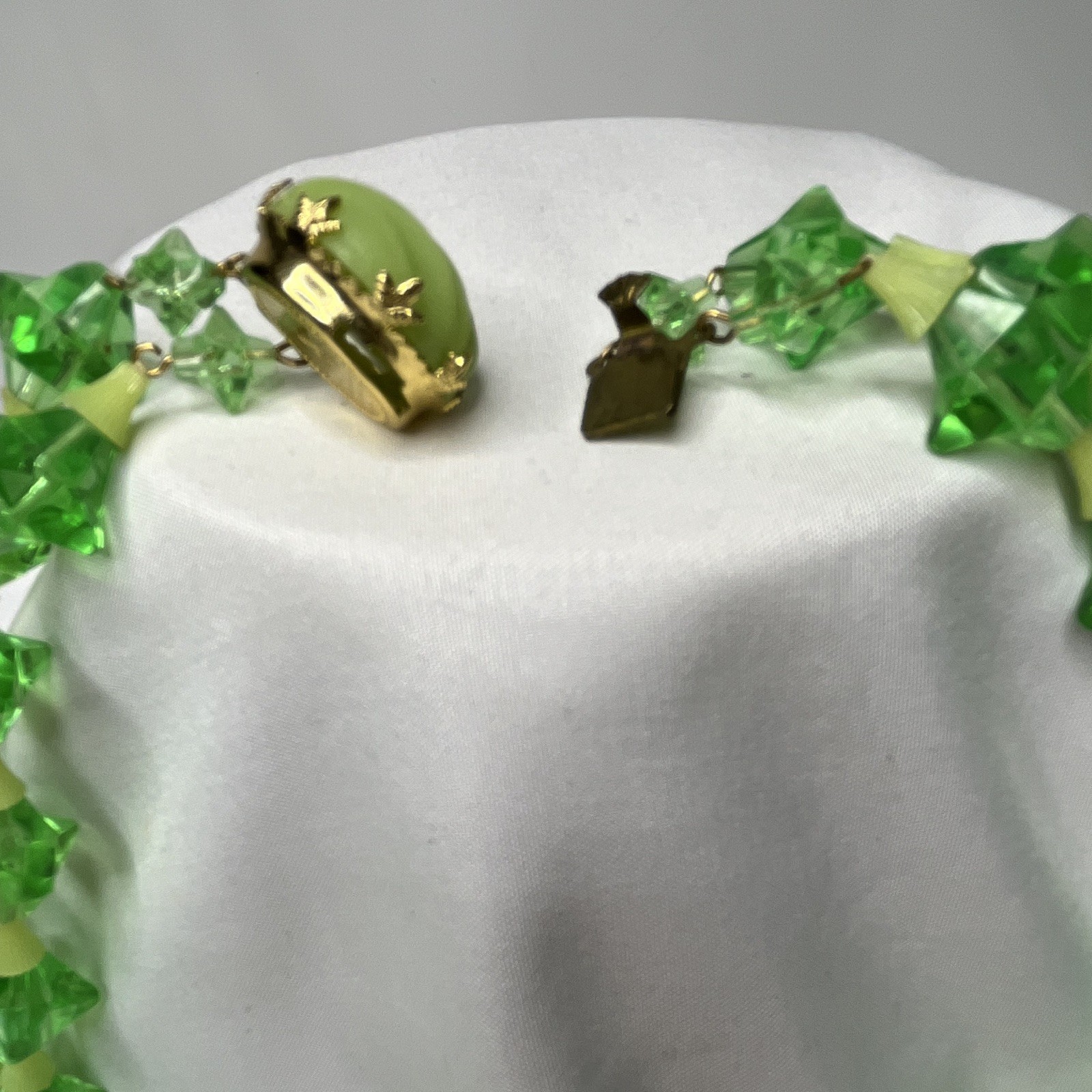 West Germany Green Plastic Beaded Necklace~Signed~ 10 inches Two-Strand