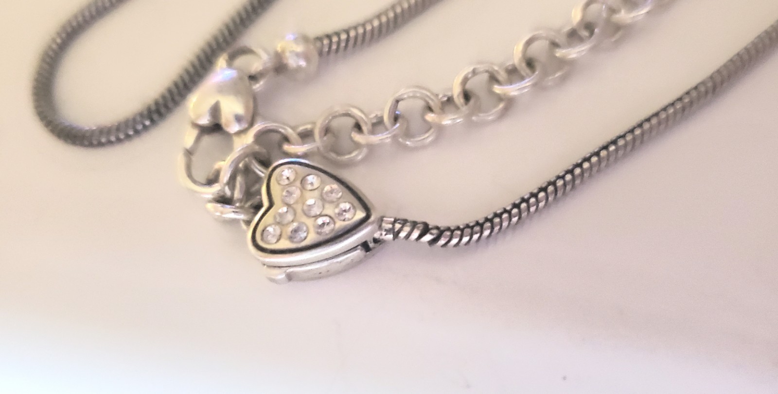 Brighton long adjustable add a charm Snake Necklace w Crystal embellished Heart