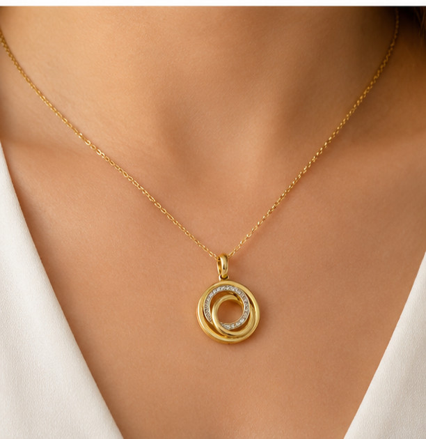 2.00Ct Round Simulated Diamond Circle Pendant Necklace 14K Yellow Gold Plated