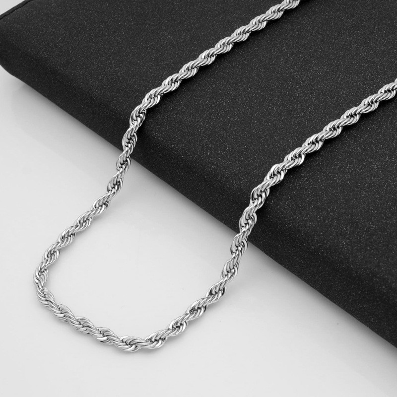 5pcs Wholesale 2.4/3/4mm Stainless Steel Twisted Rope Chain Necklace Men Women