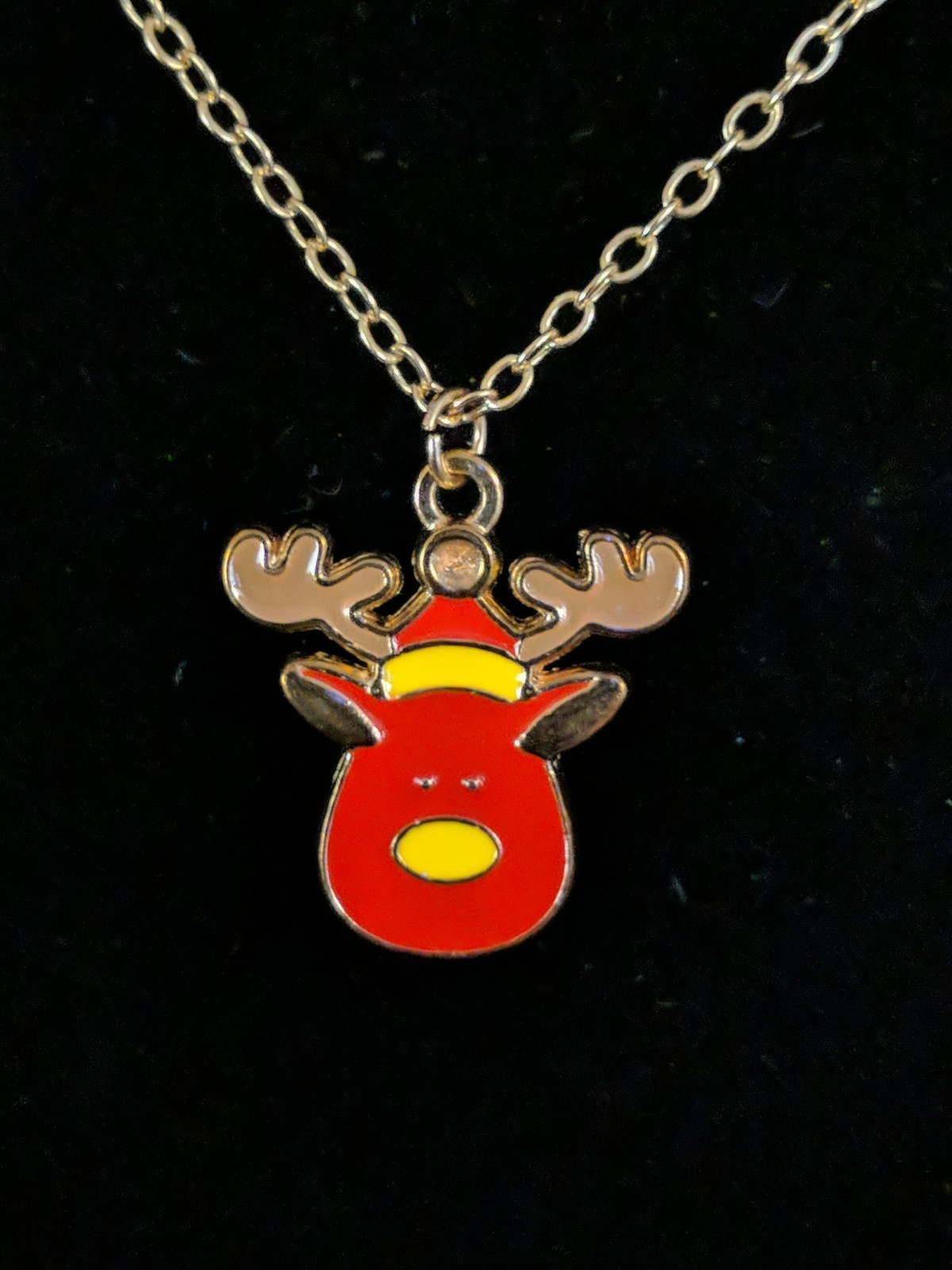 Christmas Reindeer Necklace Gold Tone Red Enamel Holiday Pendant Jewelry