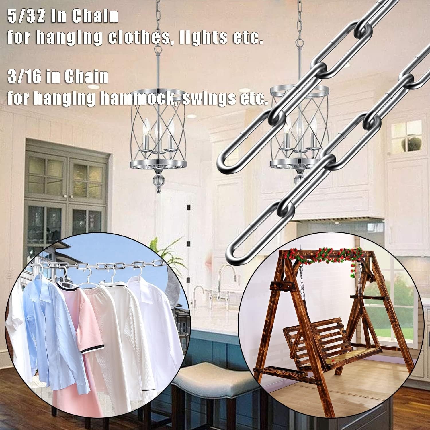 5/64in Light Duty Stainless Steel Chain – 6.5ft Rust Resistant for Home & Garden