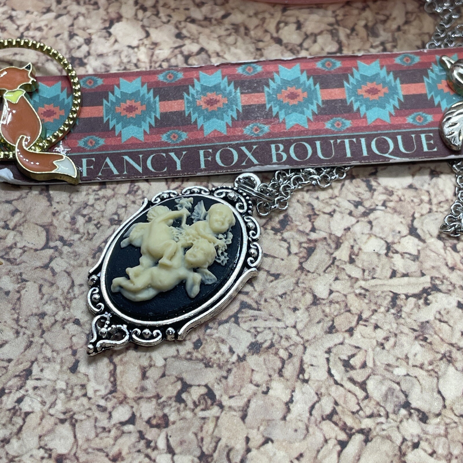 Valentine’s Day Gift ANGEL Wife Cherub Heart Silver Arrow Cupid Cameo Necklace