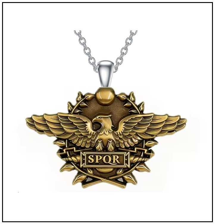 ROMAN SPQR EAGLE Necklace – 1 3/4″ Wingspan Bronze Steel – 24″ Stainless Chain