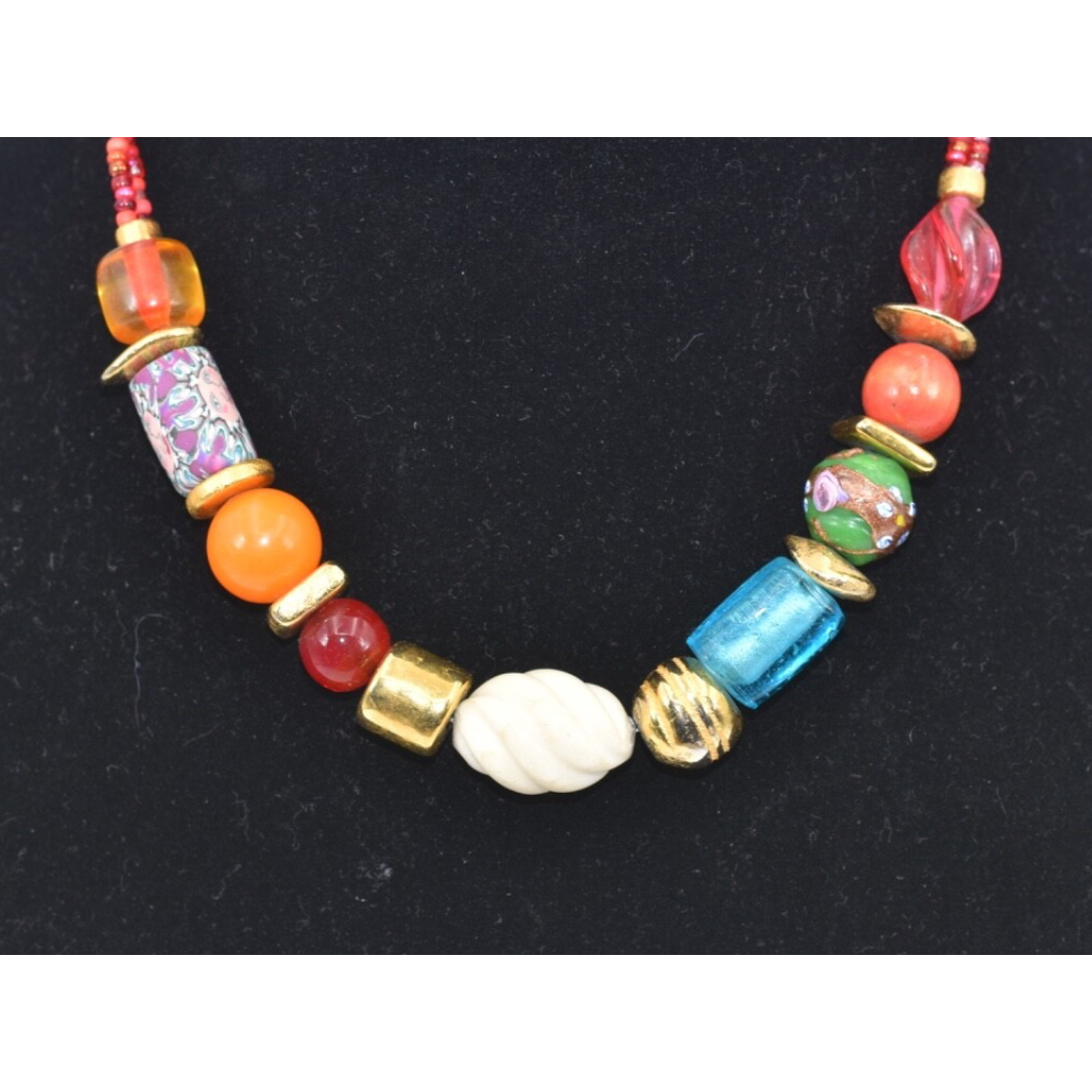 Bohemian Boho Hand Crafted Venetian Trade Bead Statement Necklace Lock Clasp