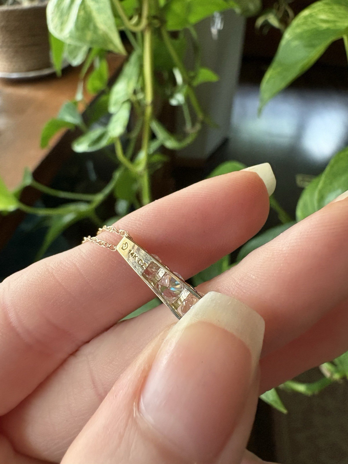 Diamonique 14k Yellow Gold CZ 3-Stone Bar Pendant Necklace 18in Cable