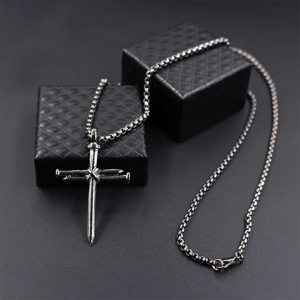 Boys Mens Stainless Steel Vintage Cross Pendant Necklace Men Women Silver Black