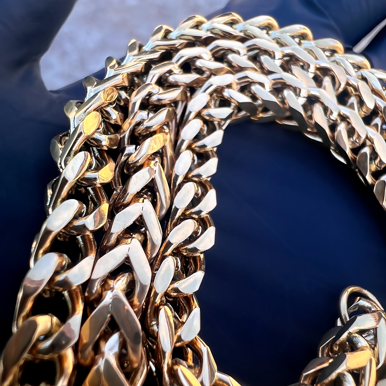 18K Gold Plated Stainless Steel Franco Chain Foxtail 20″-30″ Solid Necklace 5MM