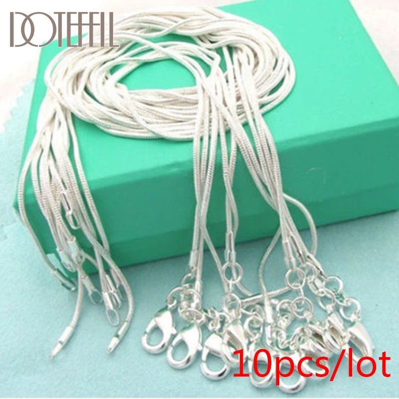 10-Pack Wholesale Solid 925 Sterling Silver 1mm Snake Chain Necklaces (16-30″)
