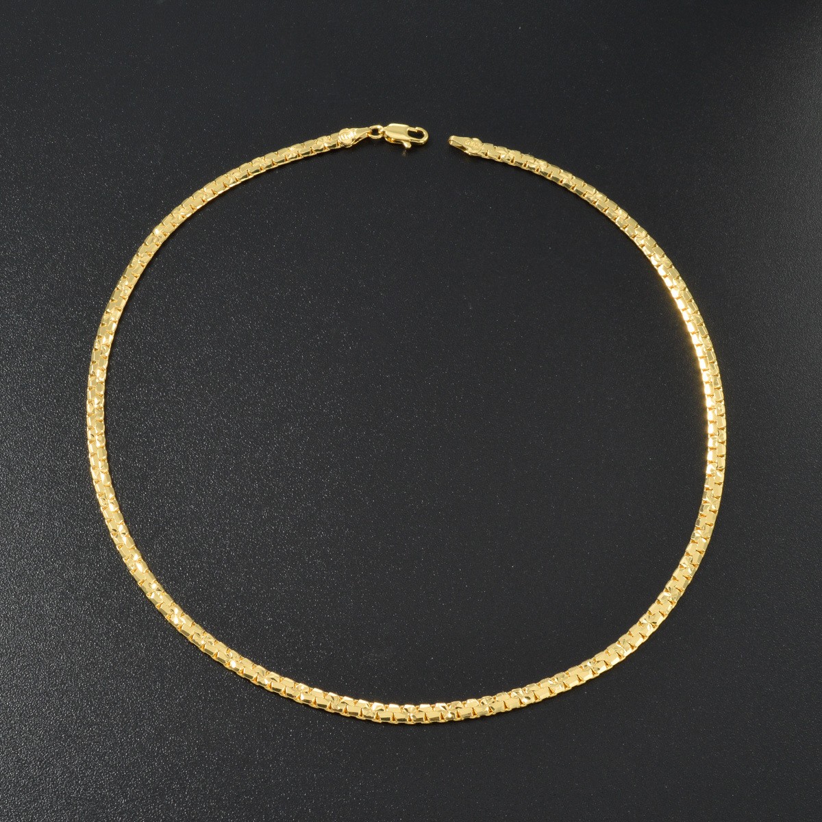 18K Gold Italian Flat Chain Necklace Super Shiny Unisex Stackable Jewelry 4mm