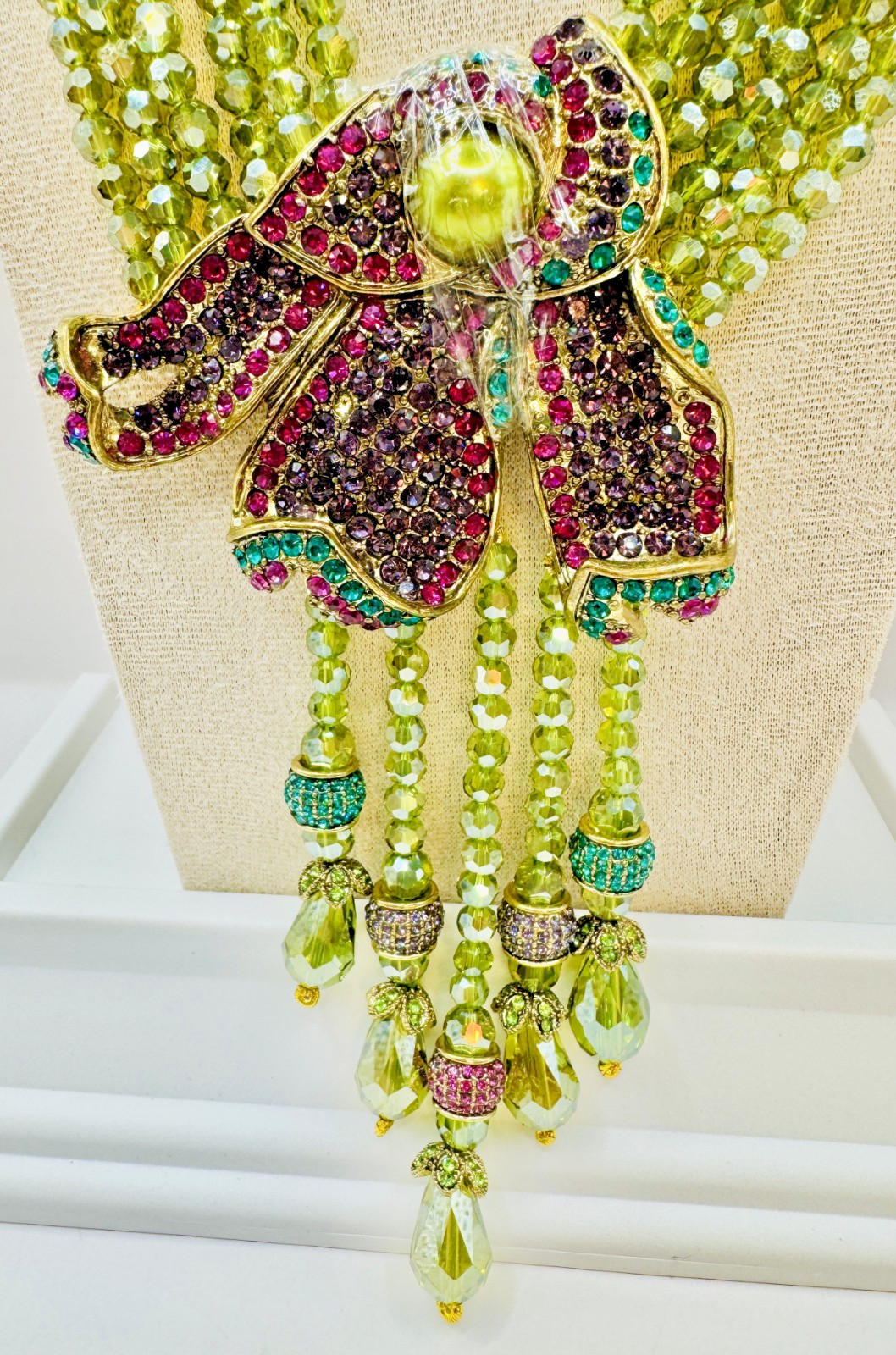 HEIDI DAUS Swarovski’s Peridot Crystal Beads Statement Necklace “Cala Lilly” NIP